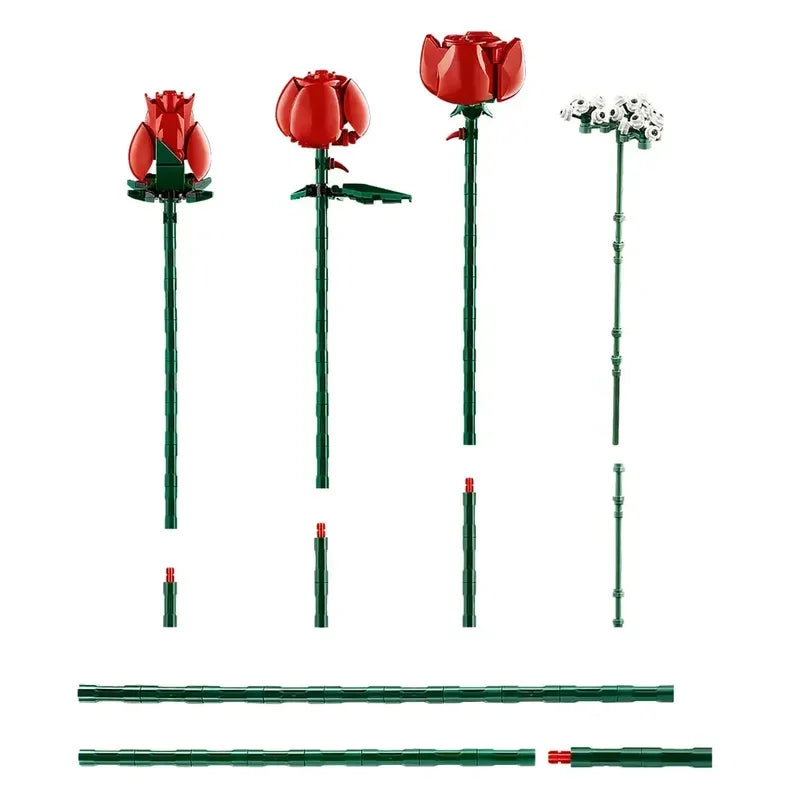 Bouquet of Roses Building Blocks – 10280 Compatible Construction Toy Flowers for Home Decor & Birthday Gift