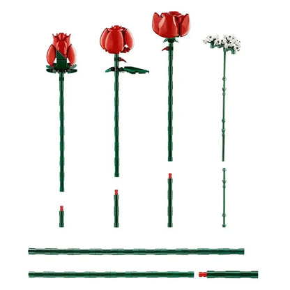 Bouquet of Roses Building Blocks – 10280 Compatible Construction Toy Flowers for Home Decor & Birthday Gift