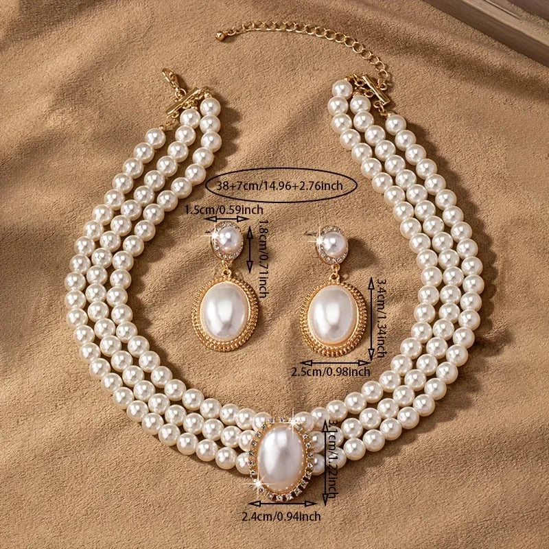 Imitation Pearl Necklace & Pendant Earrings Set - Elegant Women's Jewelry