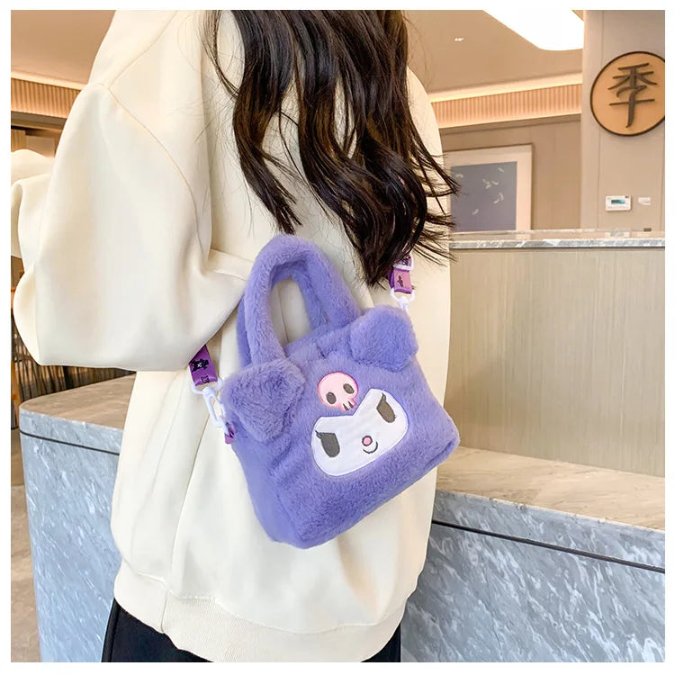 Sanrio Kawaii Plush Handbag – Kuromi, Cinnamoroll, My Melody Cartoon Anime Cosmetic & Travel Storage Bag for Women & Girls – Perfect Gift
