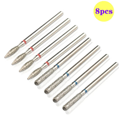 8pcs Diamond Nail Drill Bit Set - Rotary Electric Milling Cutters for Pedicure, Manicure, Cuticle Burr & Nail Tools Accessories