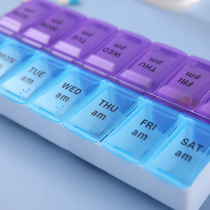 Weekly 14-Grid Pill Box – Portable 7-Day Organizer for Tablets, Vitamins & Medicine Storage Container