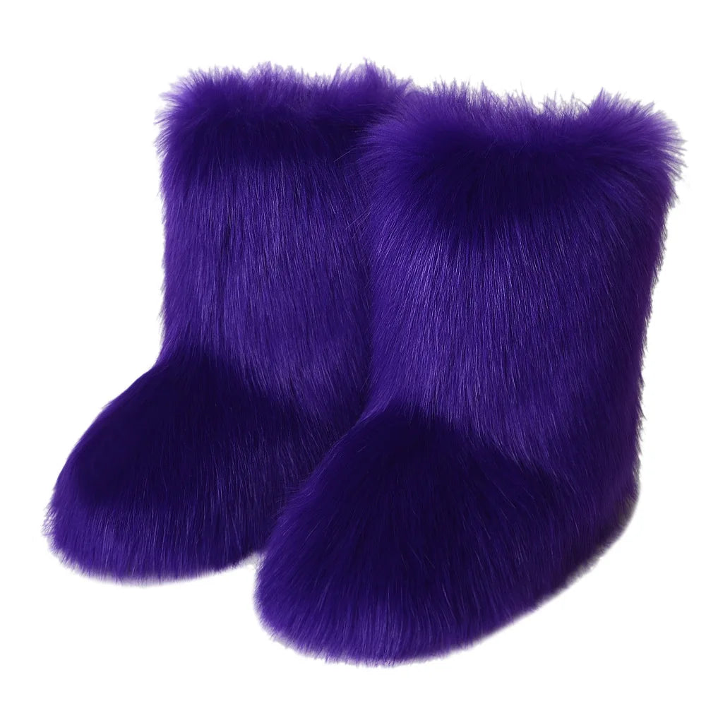 Women’s Faux Fur Winter Boots - Plush Warm Snow Shoes for Ladies with Luxury Furry Fashion Style
