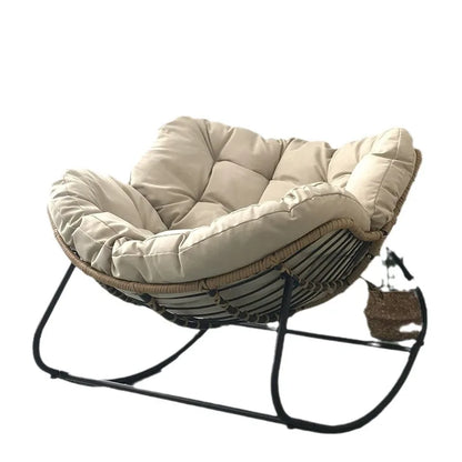 Modern Rattan Rocking Chair - Luxury Iron Frame Leisure Lounge Chair for Living Room, Balcony & Home Relaxation