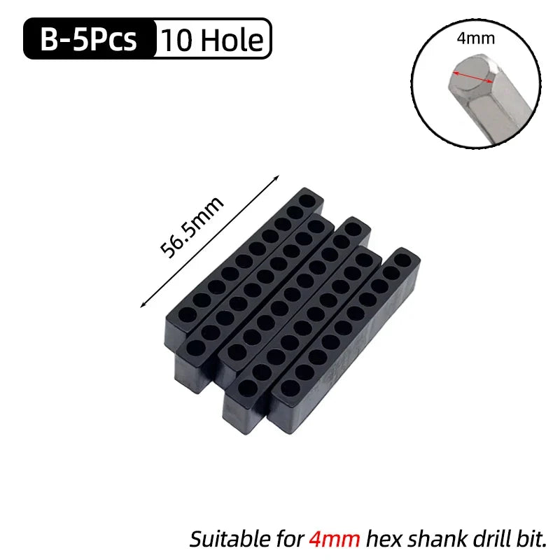 5-Piece Hex Shank Screwdriver Bit Holder Set - Plastic Storage Stand for 6/8/10/12/15 Hole Drill Bits