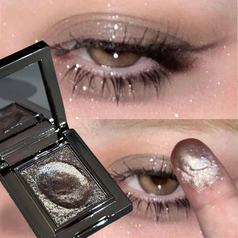 Metallic Glitter Eyeshadow Palette – Sparkling Cream Mousse Shimmer Highlighter in Punk Purple Pearlescent Pigments