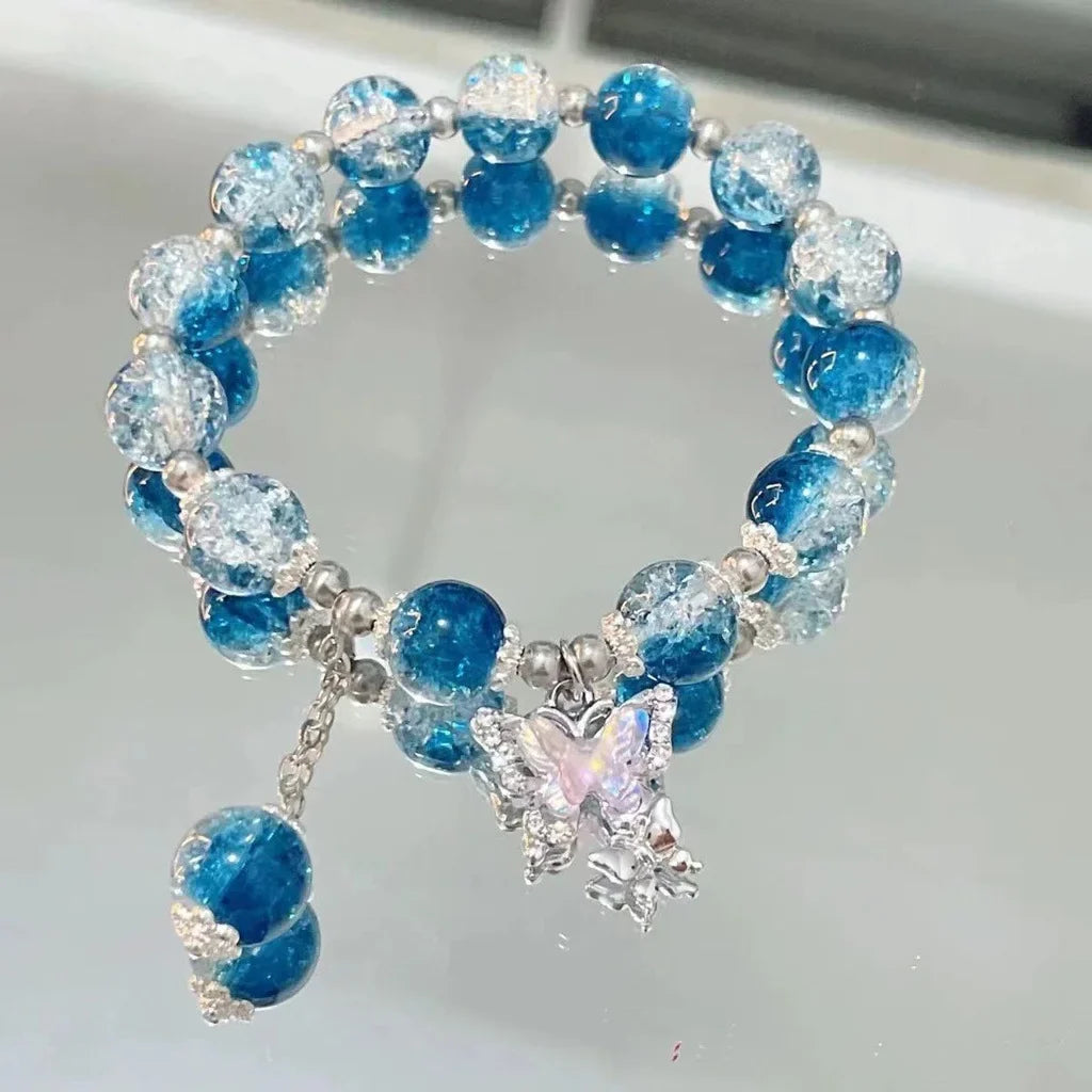 Korean Style Crystal Bead Bracelet - Flower Fox Feather Tassel Charm Jewelry Gift for Women Girls & Best Friends
