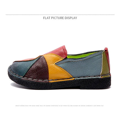WOIZGIC Women’s Genuine Leather Loafers – Colorful Non-Slip Moccasin Flats Plus Size 42
