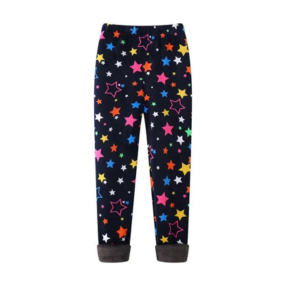 Girls Warm Velvet Leggings Pants (4–13Y) – Autumn Winter Thickened Star Print Kids Stretch Trousers Baby Girl Thermal Skinny Pants
