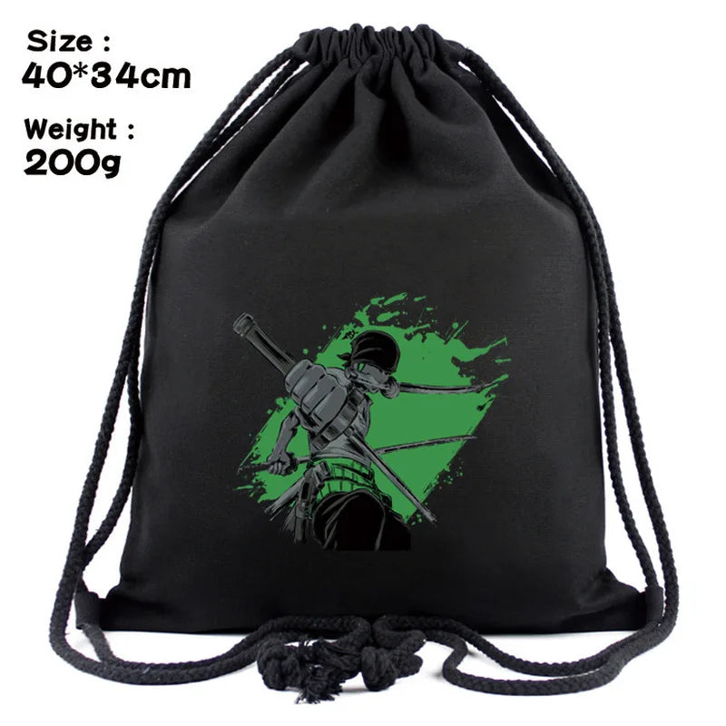 One Piece Luffy Anime Drawstring Backpack — Full-Color Cartoon Storage Bag with Pocket