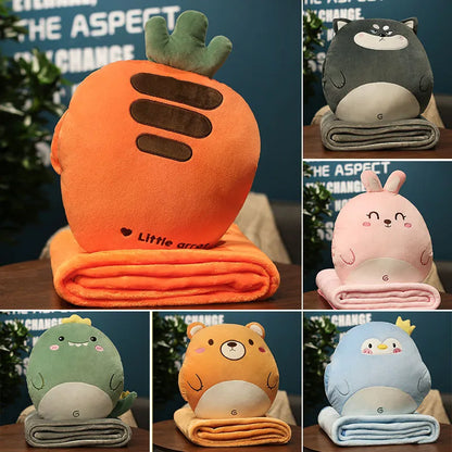 3-in-1 Stuffed Hand Warmer Bag - Cartoon Animal Pillow, Blanket, Cute Cushion Blanket - Home, Car, Travel Pillow for Children - Girl Gift