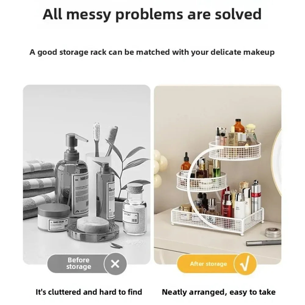 Metal Makeup Storage Rack – Multi-Layer Cosmetic & Skincare Organizer, Lightweight No-Installation Dresser Box for Home