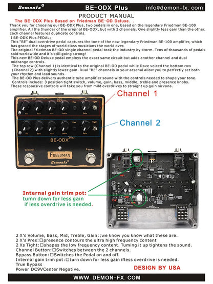 Demonfx BE-ODX PLUS Guitar Effect Pedal – High-Quality Overdrive Distortion with True Bypass