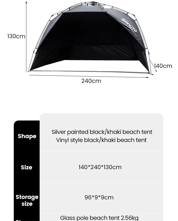Sonuto Outdoor 3-4P One-Touch Camping Tent – Automatic Quick Open Beach, Fishing, Picnic & Family Travel Tent with Anti-UV Shade