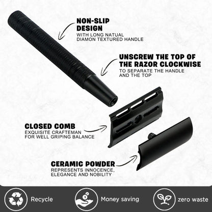 Double Edge Safety Razor for Men – Reusable Single Blade Razor with 10 Safety Razor Blades, Travel Essential Shaver