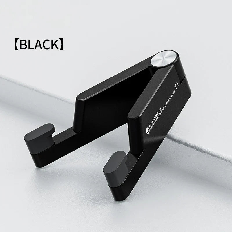 Compact T1 Universal Aluminum Folding Desk Mount Holder: Portable Mini Size Bracket Stand for Mobile Phones - Convenient Cradle for Cellphones