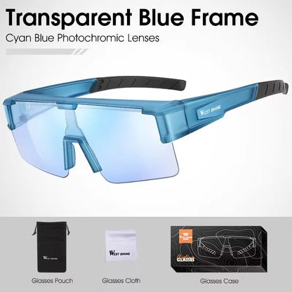 WEST BIKING Large Frame Cycling Glasses — Polarized Photochromic Sunglasses Fit Over Myopic Goggles