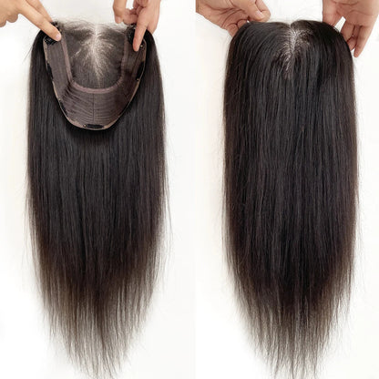 Virgin Human Hair 8x8 Inch Wefted Topper – 4x4 Inch HD Lace Base, Natural Black & Brown Hair Clips, Hairpiece for Women