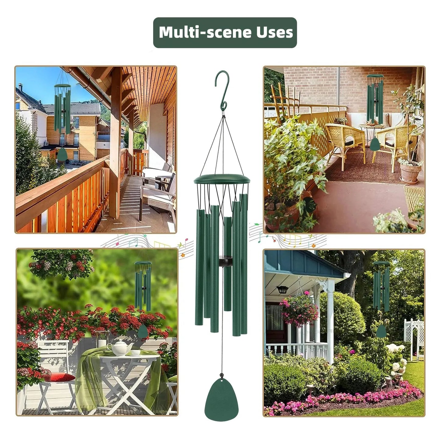 26 Inch Outdoor Wind Chimes - Decorative Garden, Porch & Balcony Hanging Chime for Farmhouse Decor