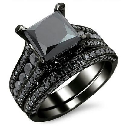 Couple Celtic Dragon Rings Set - Purple Rhinestone CZ Stainless Steel Wedding Jewelry for Men & Women