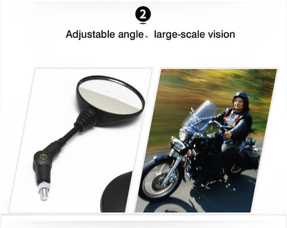 10mm Black Aluminum Motorcycle Side Mirror — Universal 360° Adjustable, Foldable, Anti-Fall Rearview Mirror