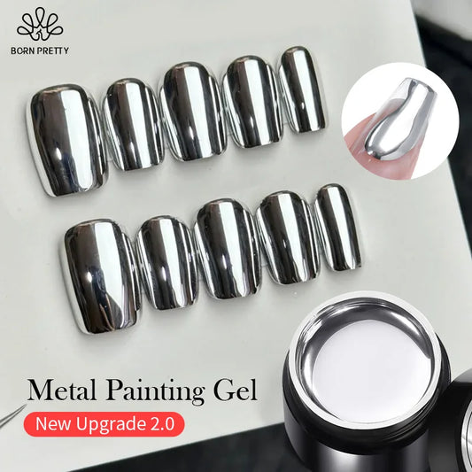BORN PRETTY 5ML Super Silver Metallic Gel Nail Polish - Mirror Chrome Effect, Semi-Permanent Metal Painting Gel for DIY Nails