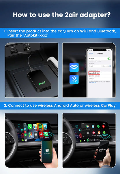 CarlinKit 5.0 & 4.0 Wireless CarPlay & Android Auto Adapter — Waze, Music, Spotify for Audi, Golf, Peugeot, Mazda, KIA, Mercedes, MG
