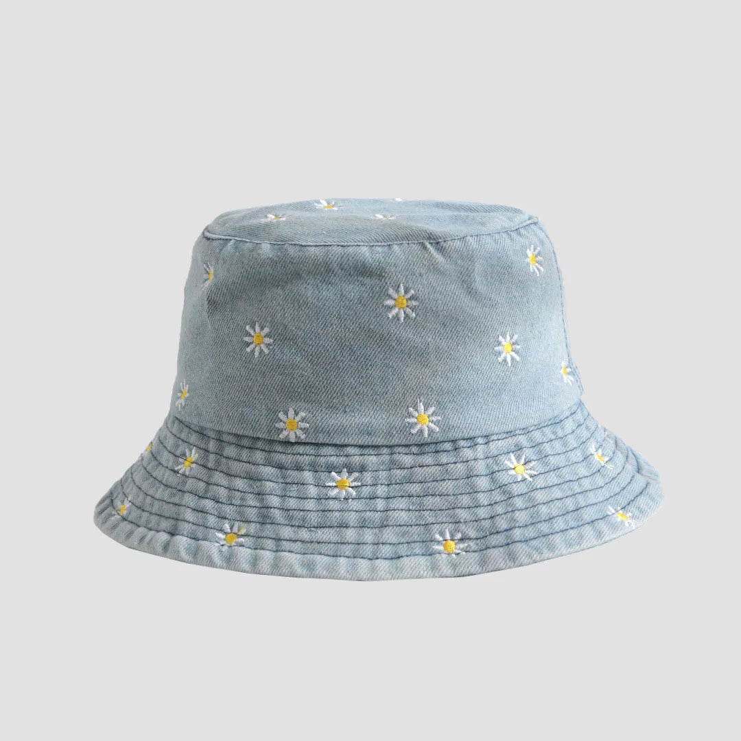 Embroidered Denim Bucket Hat – Summer Beach Fisherman Sun Hat for Men & Women | Cute Travel Cotton Sun Protection Cap, Wholesale Style