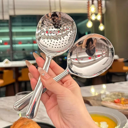 Large Stainless Steel Round Spoon — Big Head Rice Serving Spoon with Drain Holes, Heat-Resistant Kitchen Utensil