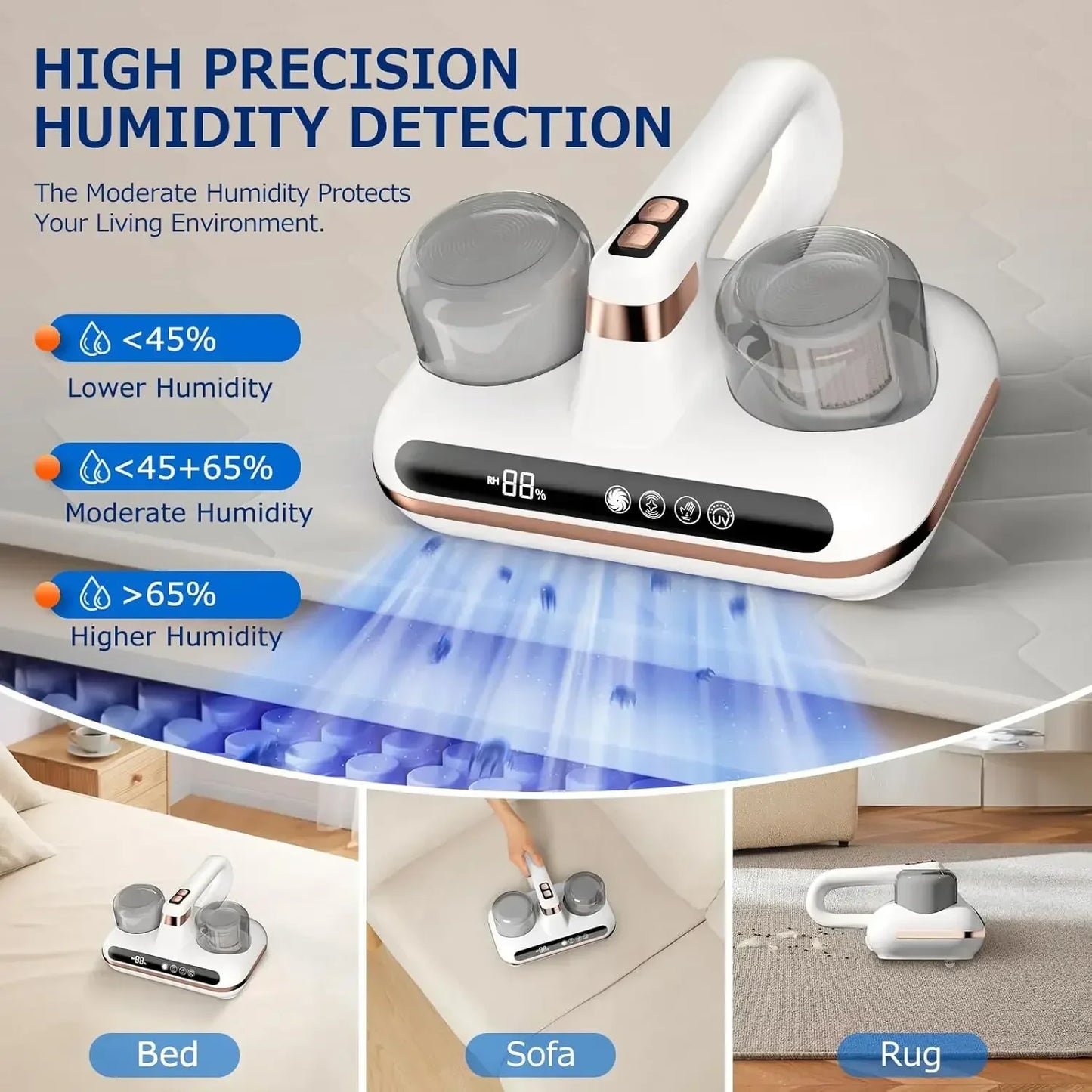 Cordless Handheld Mattress Vacuum Cleaner – 16Kpa Powerful Suction with UV-C Light & Ultrasonic for Sofa & Sheet Cleaning