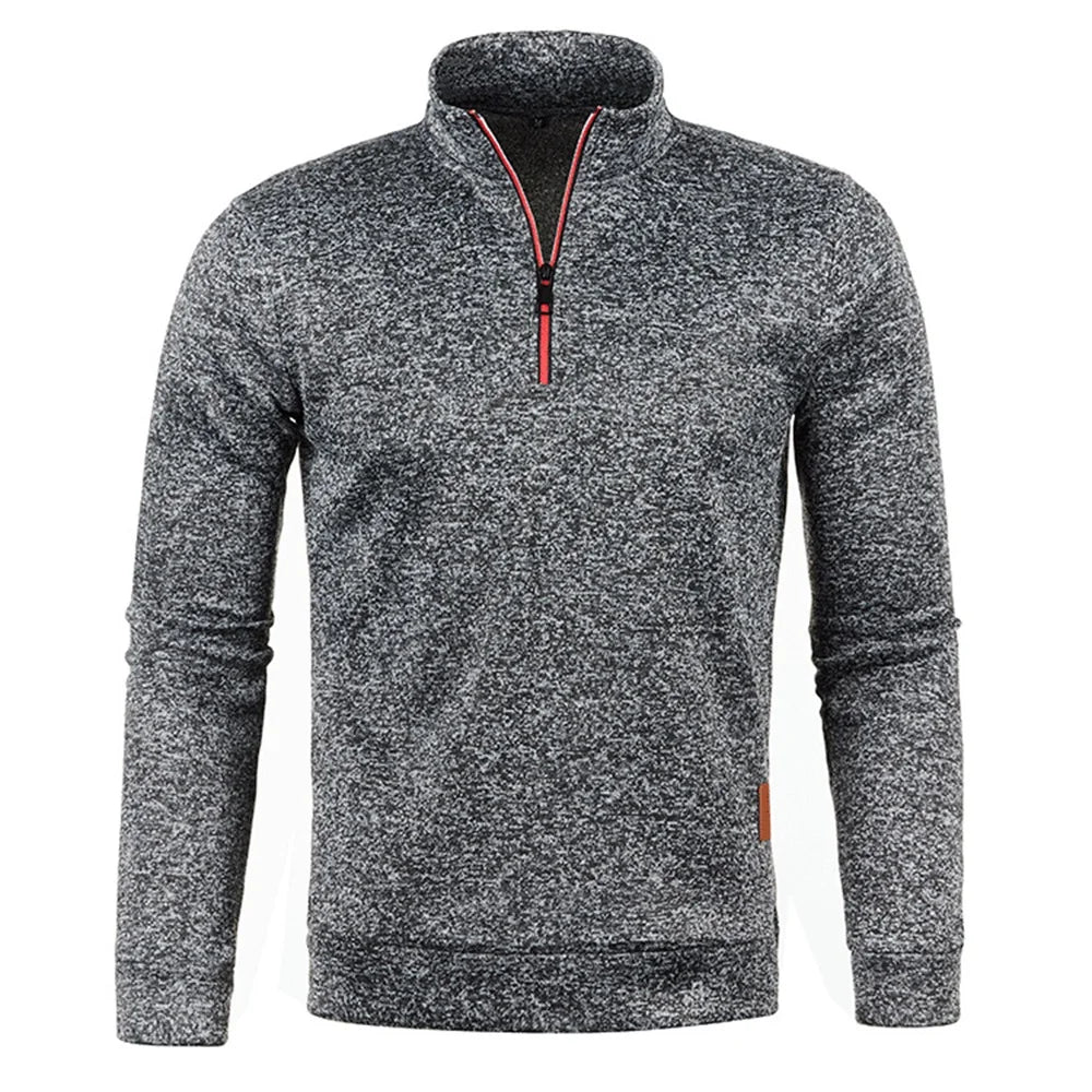 Men's Thicker Half-Zip Pullover Sweatshirt - Solid Color Turtleneck Hoodie for Autumn, Casual Men's Sweater