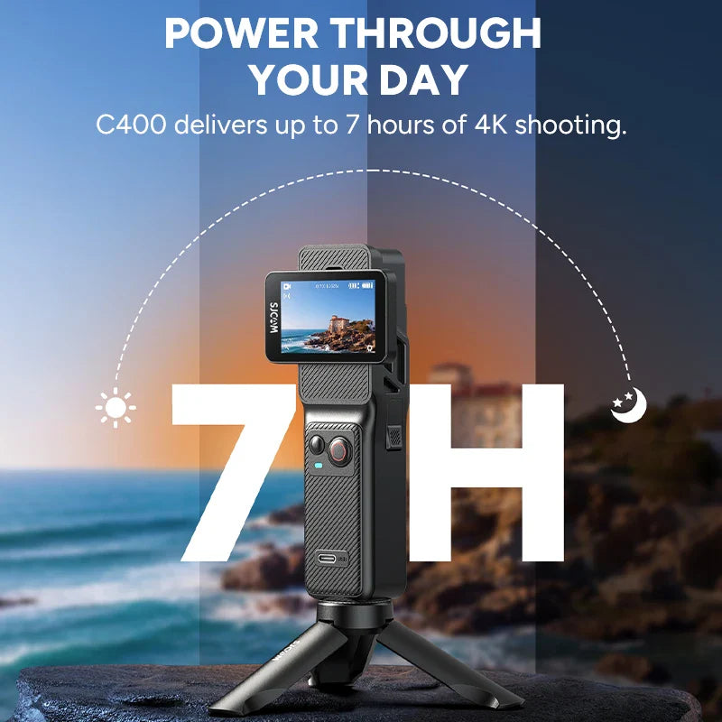 SJCAM C400 4K Action Camera – Dual Screen 30FPS, 90° Flip Touch Display, 6-Axis Gyro Stabilization, Long Battery Life Cam