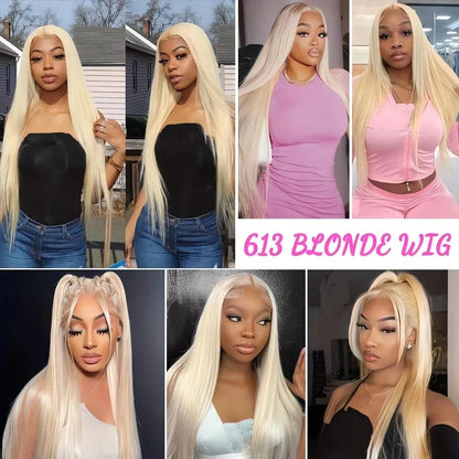 30-40 Inch Honey Blonde 250 Density 613 HD Lace Front Wig – 13x6 Transparent Straight Human Hair, 13x4 Lace Frontal Wig for Women