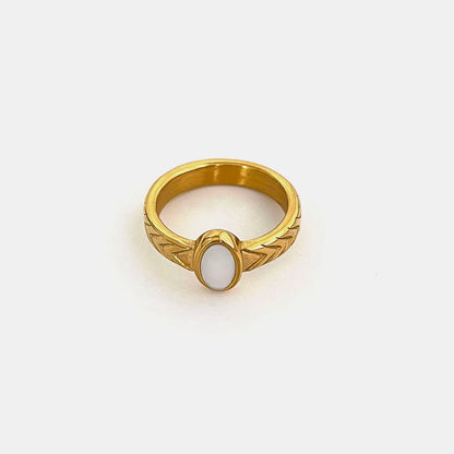 Peri'sbox Elegant Gold Plated Oval Heart Ring – White Mother of Pearl Women’s Waterproof Party Jewelry Gift