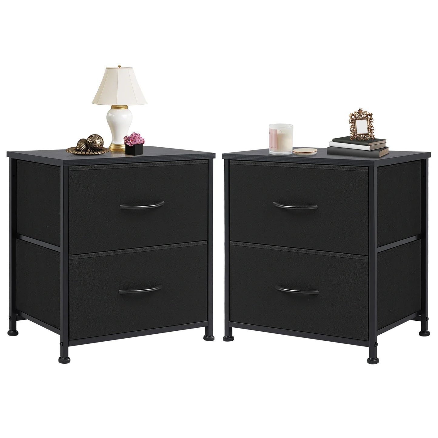 Nightstand Bedside Table – Coffee, Sofa & Tea Table with 2 Fabric Drawers for Bedroom Storage & Clothes Display