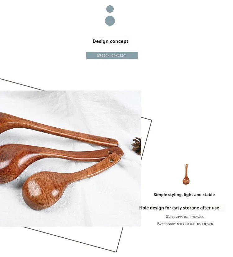 Non-Stick Wooden Cooking Spoon — Solid Anti-Scalding Soup Ladle for Daily Kitchen Use