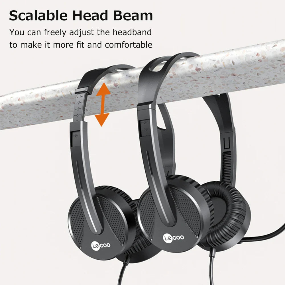 Lenovo Lecoo HT106 Wired Headset – 3.5mm Head-Mounted with Adjustable Mic for Calls, Online Teaching & Web Conferences