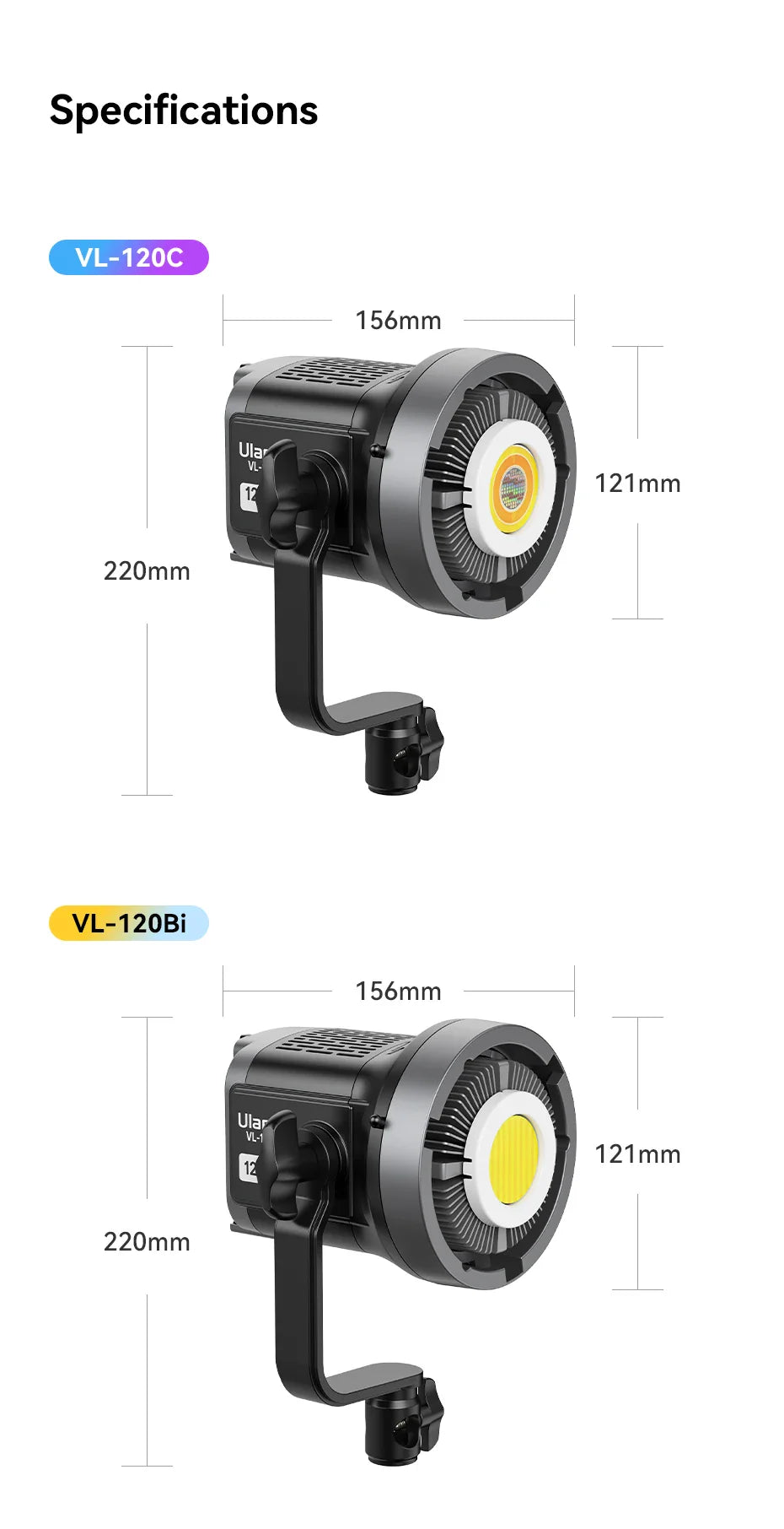 Ulanzi VL-120Bi VL-120C 120W V-Mount COB Light – Wireless APP Control, 2700K-6500K Video Light for Skit Video Photography