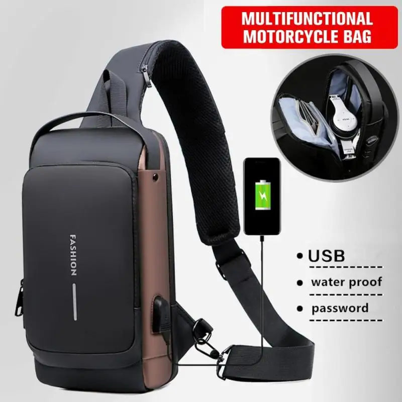 BD1 New Men's Anti-Theft Chest Bag – USB Rechargeable Crossbody Sports & School Shoulder Bag