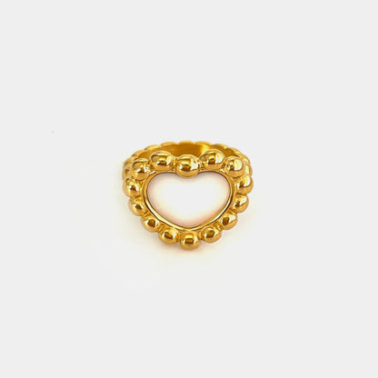 Peri'sbox Elegant Gold Plated Oval Heart Ring – White Mother of Pearl Women’s Waterproof Party Jewelry Gift