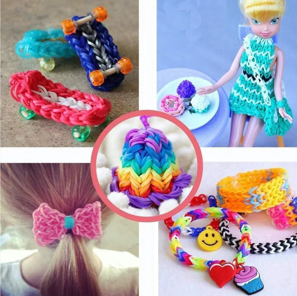 600pcs Fluorescent Glow Bracelet Kit - DIY Rubber Loom Bands for Kids Party Crafts, Wrist & Necklace Making Supplies