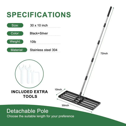 72-Inch Lawn Leveling Rake – Effort-Saving Stainless Steel Handle Tool for Yard, Golf Course & Pasture Turf
