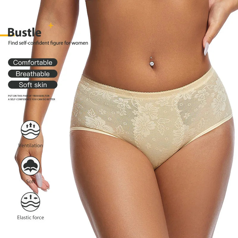 Women’s Butt Padded Enhancer Panties — Lace Breathable Seamless Shapewear, Butt Lifter Slim Briefs
