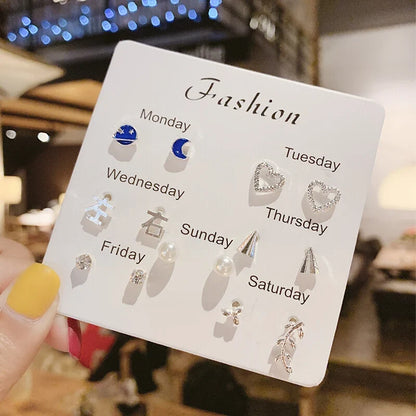 S925 Silver Stud Earrings Set - Simple Cute Mini Earrings for Women Girls Exquisite Jewelry Gift Wholesale