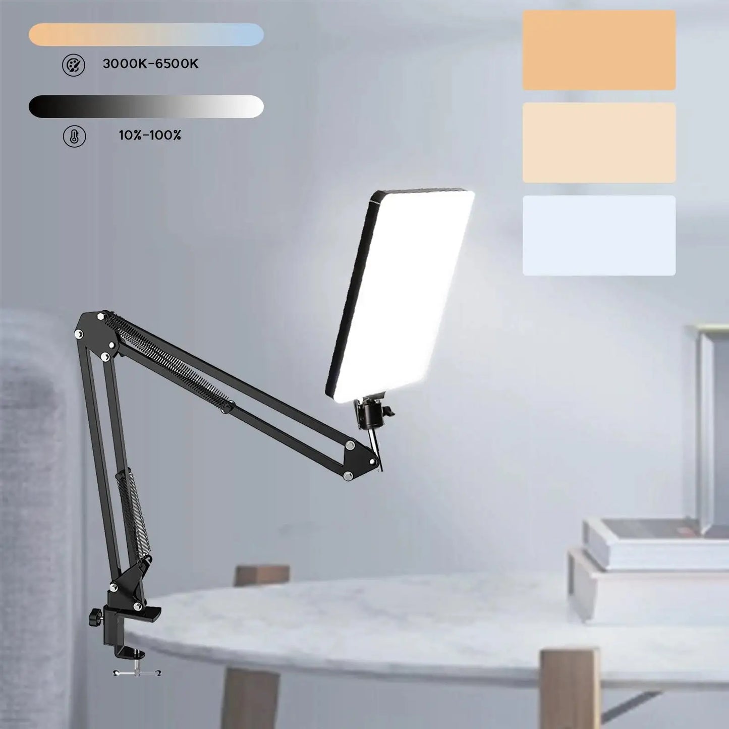 LED Photography Light with Scissor Arm Stand - Selfie & Conference Lighting, Photo Studio Lamp for Zoom & YouTube Live Streaming