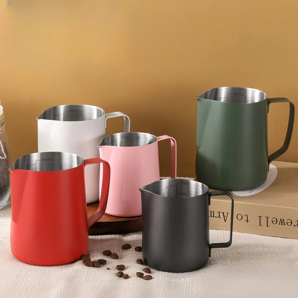 350/600ML Stainless Steel Coffee Milk Frothing Pitcher – Precise Scale Latte Jug for Barista & Professional Cafe Use