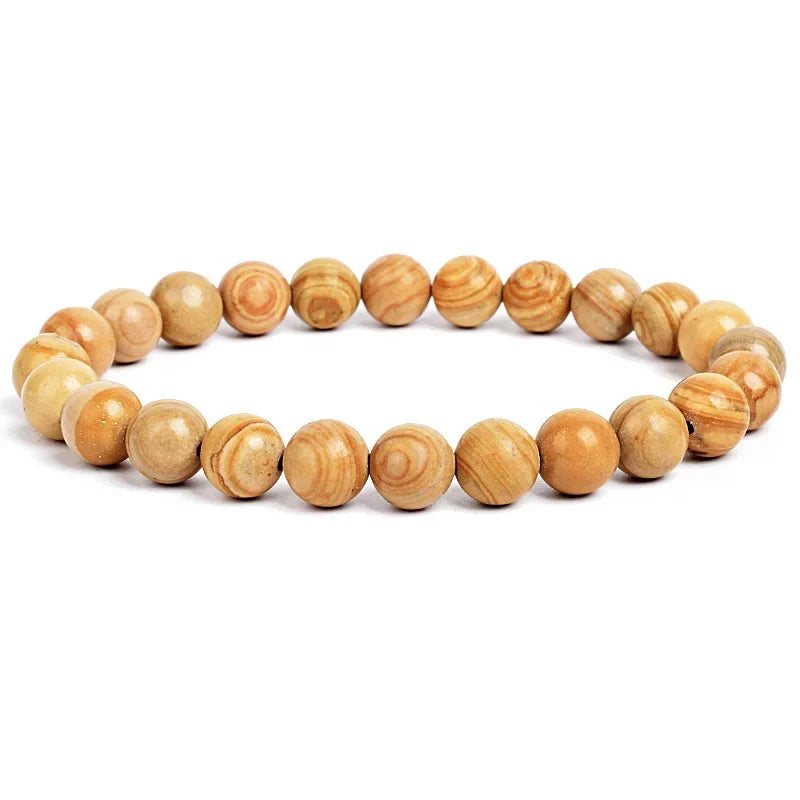 Natural Stone Bead Bracelet - Amethyst Crystal Quartz Aquamarine Jade Agate Elastic Bangle Jewelry for Women & Men