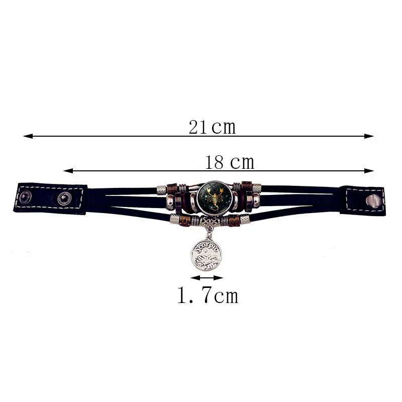 Luminous 12 Constellation Vintage Bracelet - Braided Punk Leather Glow-in-the-Dark for Men & Women, Birthday Gift