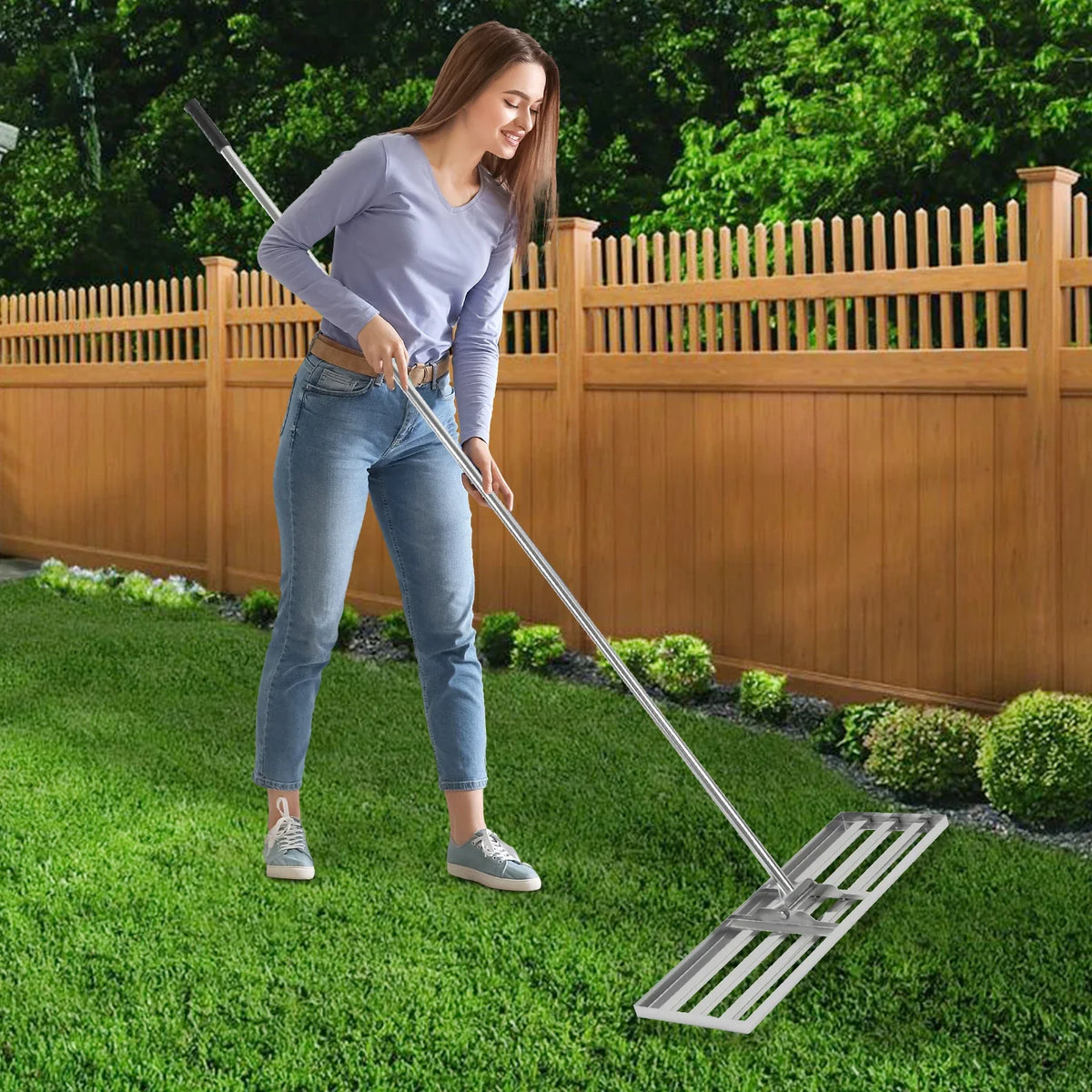 Professional Adjustable Lawn Rake – 50-180cm Handle, 180° Rotating Soil & Grass Leveling Tool for Perfect Turf 🌿