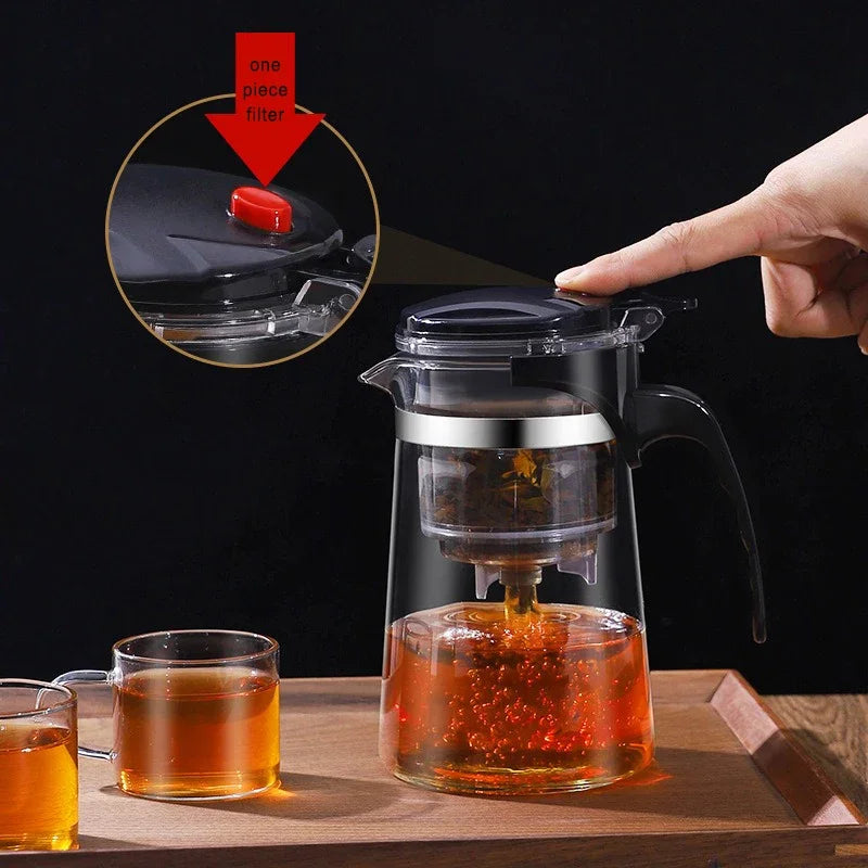 Heat-Resistant Glass Teapot with One-Click Filter – Tea & Coffee Pot, Tea Water Separation, Home Teaware Set